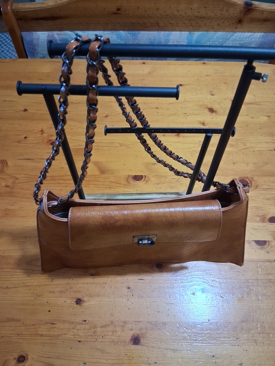 None Handbags - Women's Tan Faux Leather Chain-Strap Shoulder Bag Purse